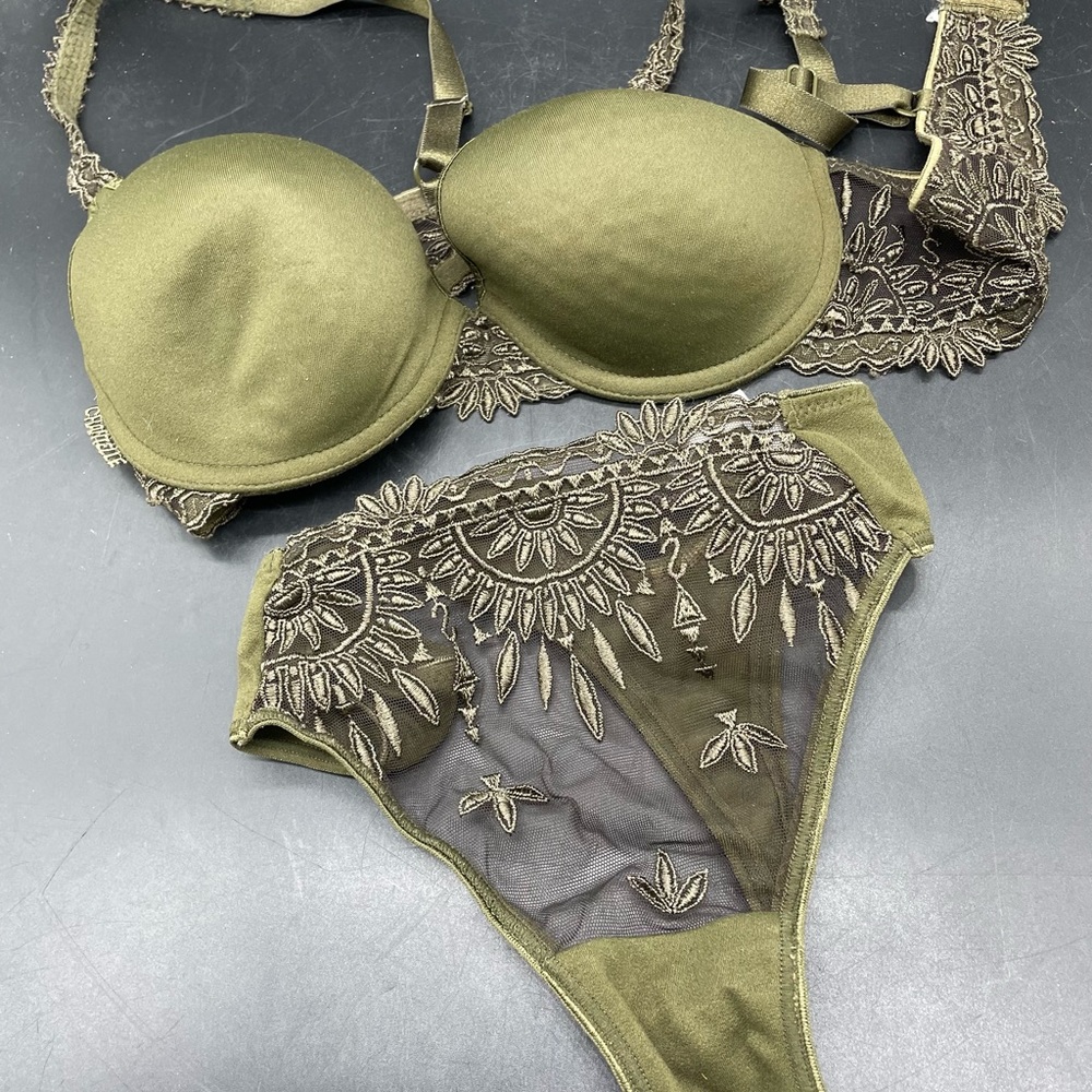 Olive green Bra & Pants 34B